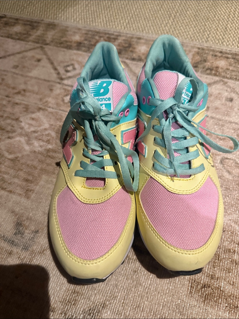 New Balance Pink, Yellow & Teal Retro Sneakers